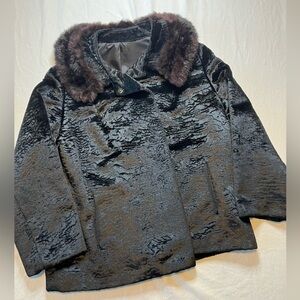 Elegant Vintage Velvet Black Faux Fur Coat
